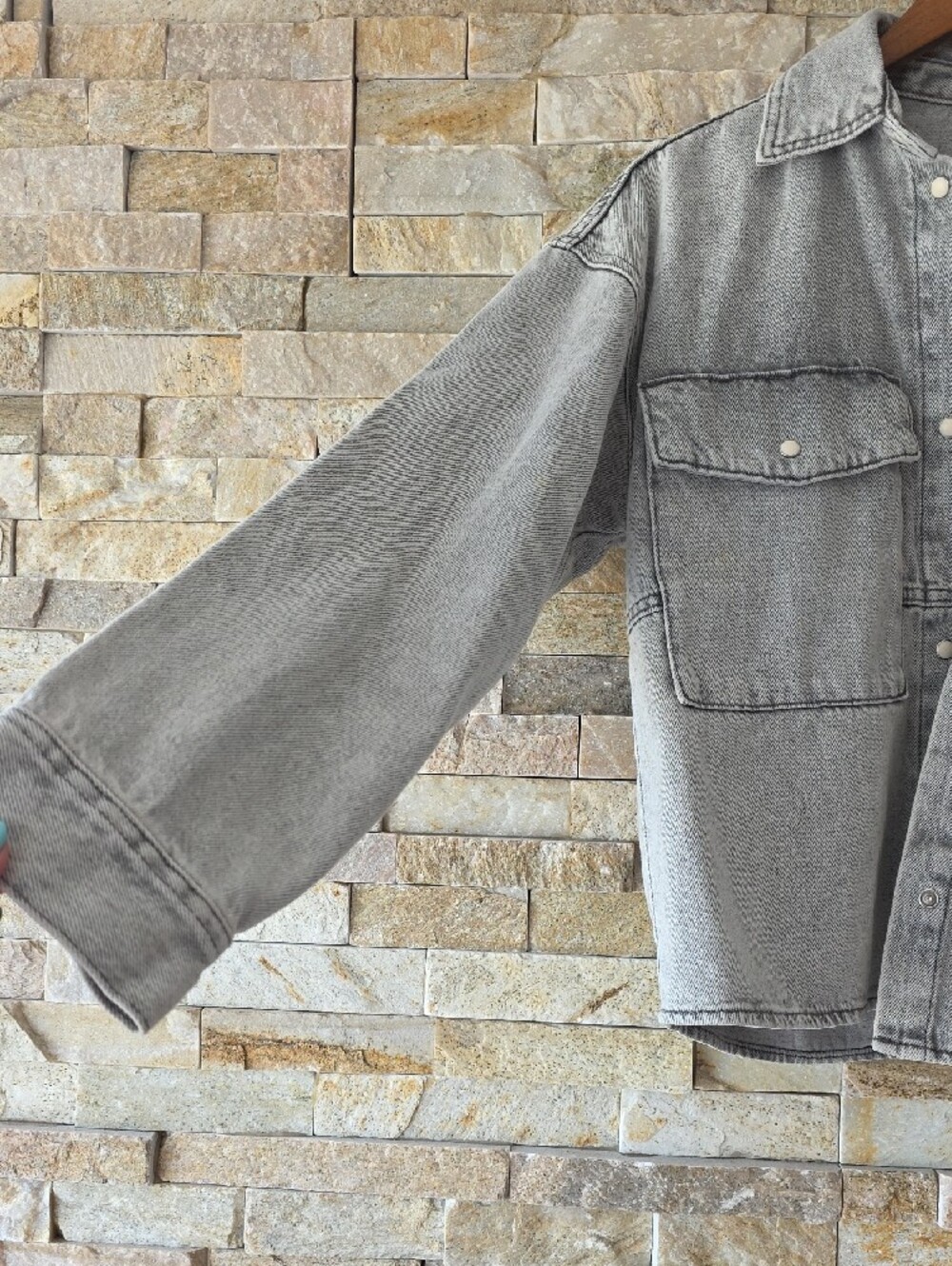 George Gray Washed Denim Button-Down Jacket - Picture 3 of 6